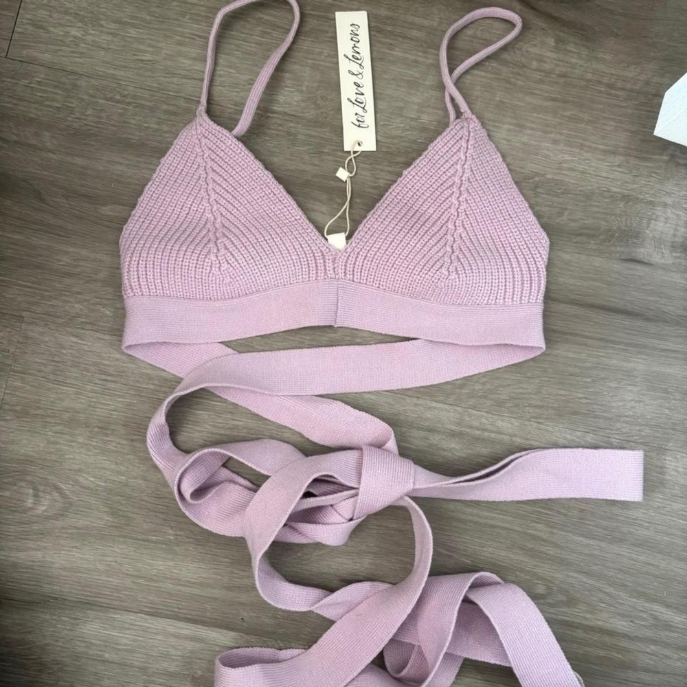 For Love Andā Lemons Joan Knit Cropped Lavender Wrap Crop Cami Bralette Medium
